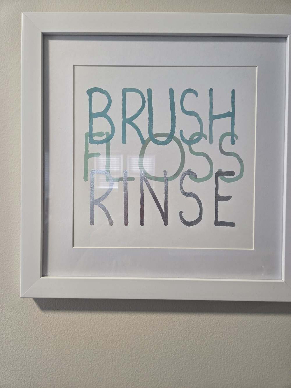Hobby Lobby 'Brush Floss Rinse' Wall Art in Teal and Gray